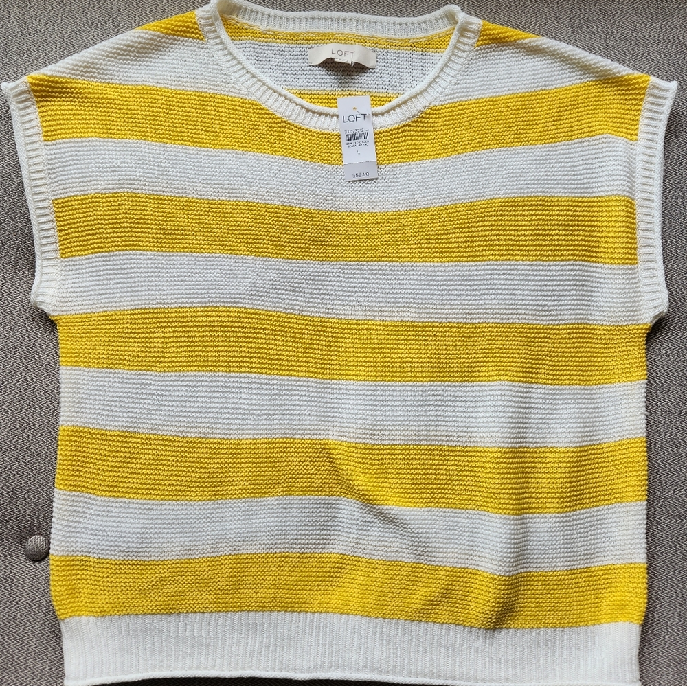New LOFT yellow rugby stripe sweater vest Size large